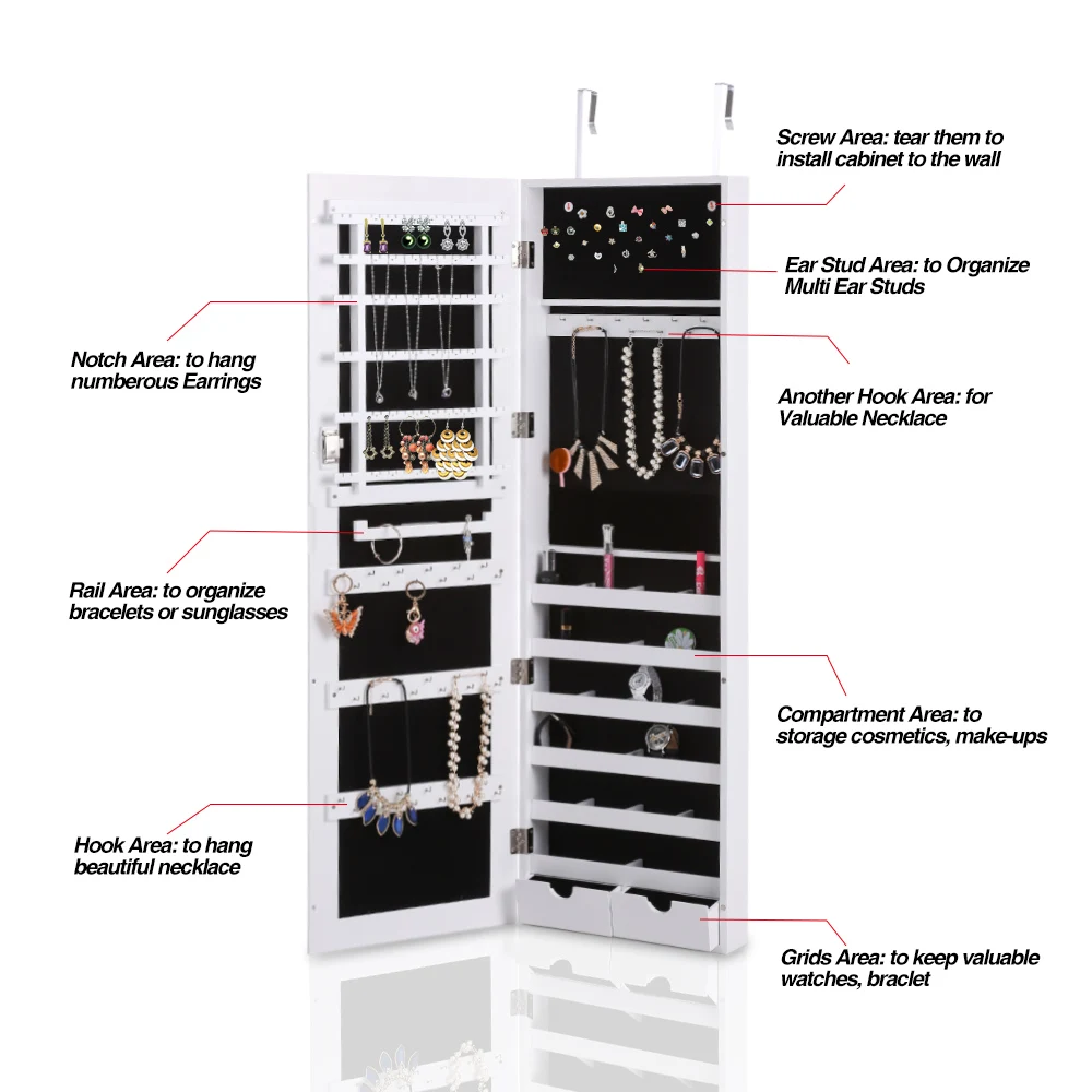 Ikayaa Fashion Mirrored Hanging Jewelry Armoire Cabinet Hanging Jewelry Armoire Cabinet