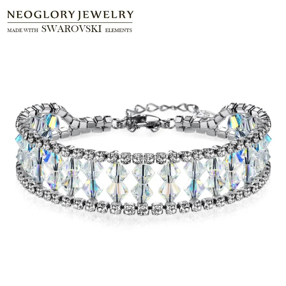 Günstige Neoglory Kristall   Strass Armband Für Frauen Charme Hochzeit Shinning Partei Armreif Mit Kristallen Verziert Von Swarovski