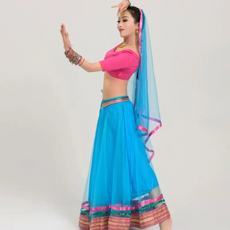 Индийский Болливудский танцевальный костюм, комплект из 3 предметов, для восточных танцев, одежда для выступлений для женщин, индийский народный танцевальный наряд DQL927