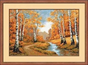 

Gold Collection Lovely Counted Cross Stitch Kit The Golden Grove Birch Tree Forest River riolis 1155