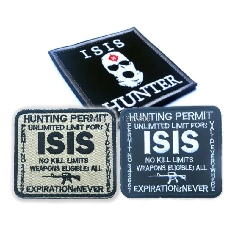 

lSlS Hunting Permit Embroidered Badge Patches USA Army Military Tactical Clothing Backpack Caps Badges Fabric Armband Stickers