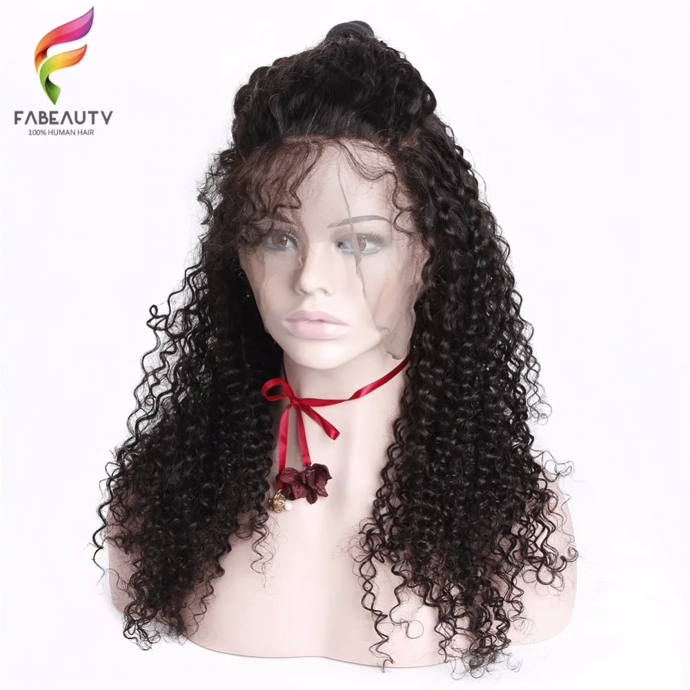 Вьющиеся 360 Синтетические волосы на кружеве al человеческих волос парики для Для женщин Синтетические волосы на кружеве человеческие волосы парики предварительно вырезанные 150% Fabeauty натуральный курчавый парик