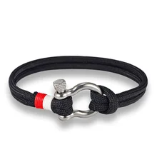LKO navy style Sport Camping Parachute cord Survival Bracelet Men Women with Stainless Steel Shackle Buckle Fashion Jewelry survival nylon bracelet with stainless steel buckles beige black