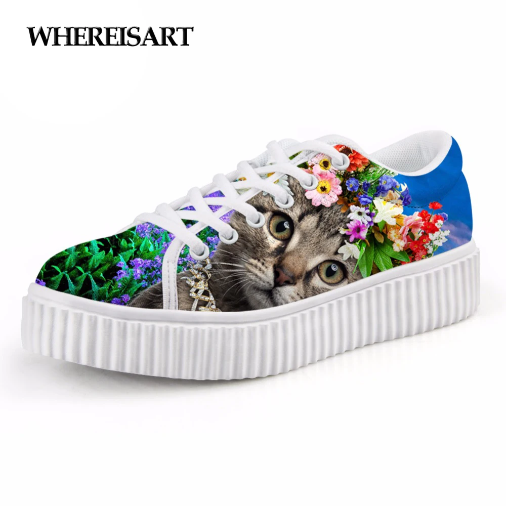 

Breathable Women Shoes Flat Platform Shoes Teenage Girls 3D Pet Cat Print Spring Autumn Flats Female Casual Thick Creepers Shoes