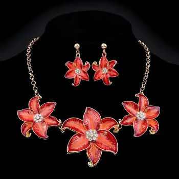 

MINHIN Red Flowers Maxi Necklace Sets Women Pendant Necklace Hot Selling Earring Popular Fashion Female Jewelry Set