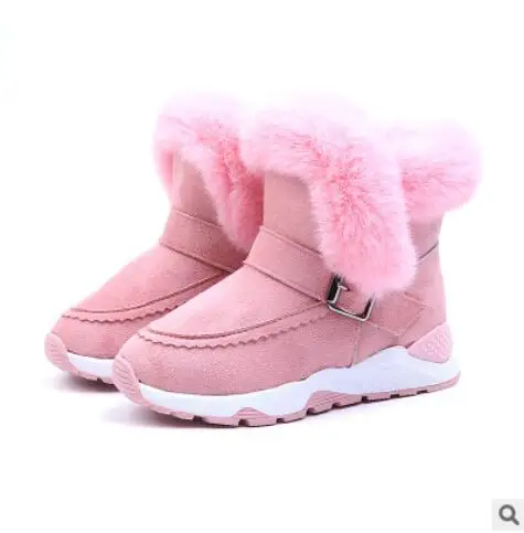 Лидер продаж; детские ботинки; Новинка года; зимние плюшевые теплые ботинки Martin для мальчиков; модные кожаные Нескользящие ботинки из мягкого флиса для девочек - Цвет: Розовый