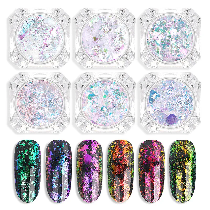 

1 Box Nail Brocade Powder Transparent Chameleon Powder Fireworks Color Gold Foil Plating Starry Sky Glitter Mirror Powder