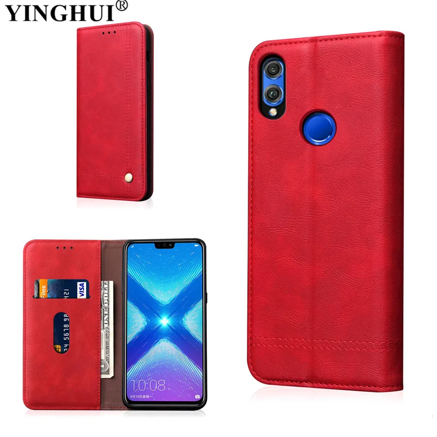 

For Huawei Honor 8x 8 X 6.5 inch Case Flip Leather Wallet Vintage Book Phone Cases Soft Back Cover Retro Telefoon Hoes Bag