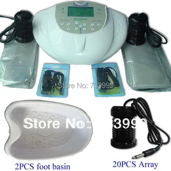 

Dual Foot Detox Spa Bath Machine+2pcs foot basin+20pcs array,a ionic cleanser with two far infrared heating belt Free shipping