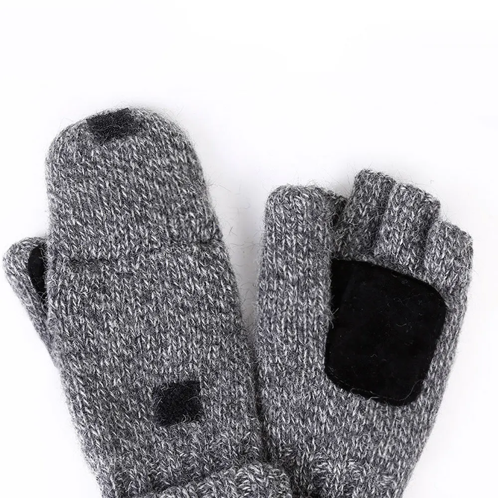 L.Mirror Fashion Unisex men Knitted Fingerless Thick Warm Gloves Winter women Soft Warm Mittens Flip Gloves