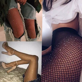 

New Women Fashion Crystal Rhinestone Diamonds Fishnet Elastic Stockings Fish Net Tights Pantyhose