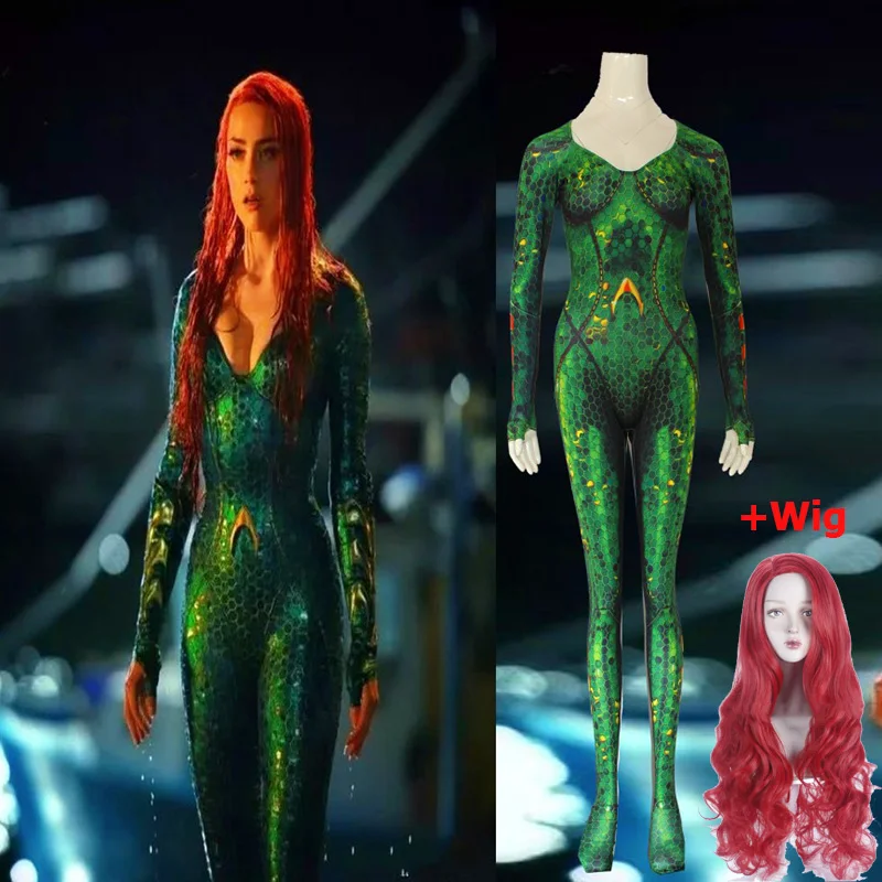 

Aquaman Mera Women Costume Amber Heard Queen of the Sea Mera Bodysuit Justice League DC Superhero Halloween Cosplay Zentai Suit