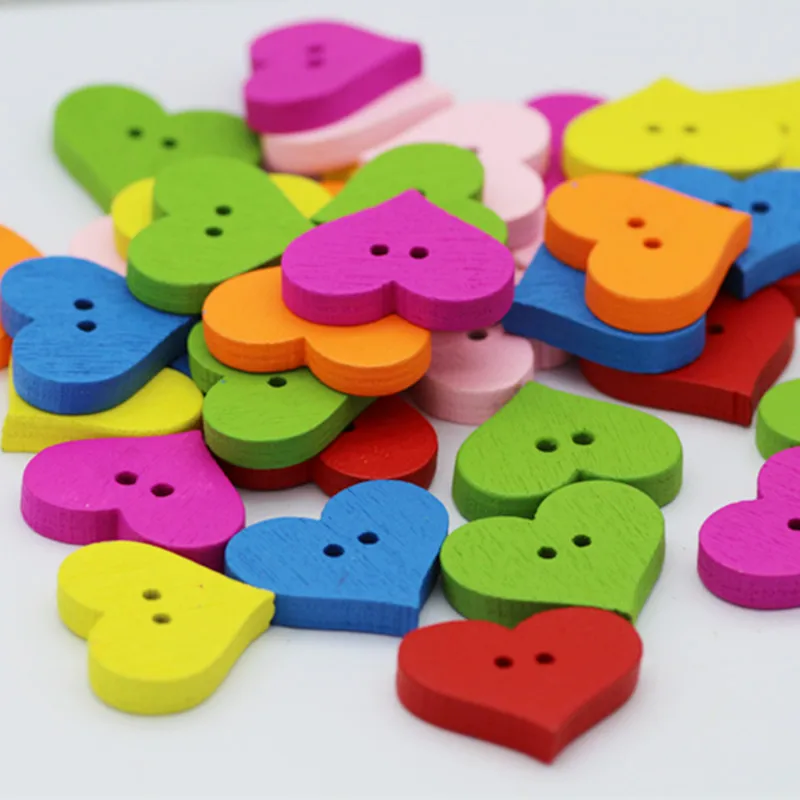 

Mixed Colors Wooden Buttons 50pcs/lor Heart Style Decorative Wooden Buttons For Arts Crafts Decorations Collections & Sewings