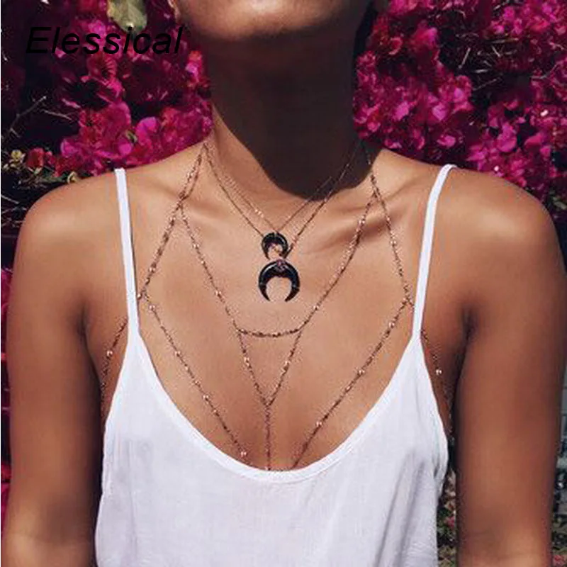 Elessical Chic Woman Bra Accessories Vintage Style Belly Waist Chain Full Body Necklace Summer Beach Bady Jewelry | Украшения и