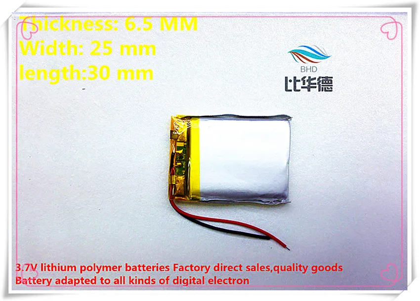 10 шт./лот) 3,7 в 652530 500 мА/ч литий-ионный полимерный аккумулятор качество товаров Сертификация CE FCC ROHS