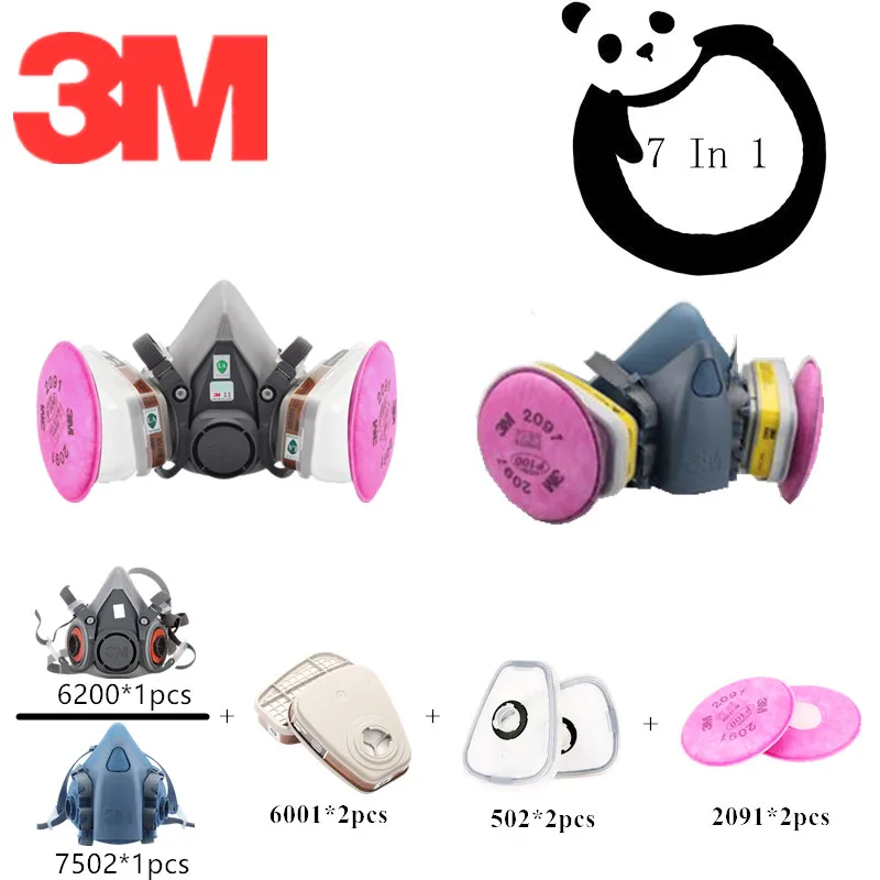 

7 In 1 3M 6200 7502 Organic Vapor Gas Mask Paint Spray Protective Particulate Filters Safety Chemical Work Pesticide Respirator