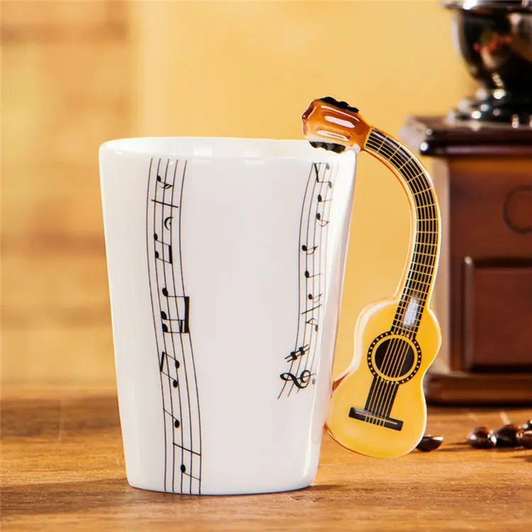 Creative Acoustic Guitar Ceramic Mugs  Cups Personality Music Note Milk Coffee Tea Cups Home Office Mugs Drinkware Novelty Gifts (3)