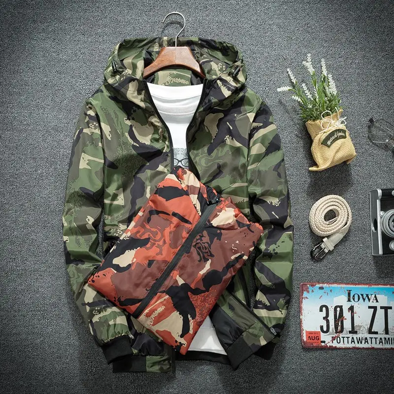 Spring Autumn Camouflage Tactical Jackets Men Fashion Hooded Bomber Coat Slim Fit Male Windbreaker Casual Outerwear Clothing 4XL