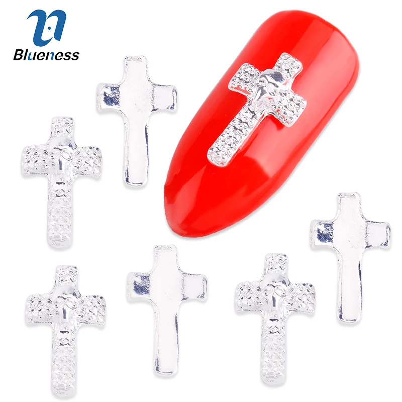 Blueness 10Pcs/Lot Silver Metal Alloy Cross Studs Supplies For Nails