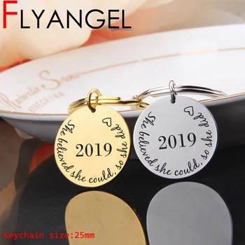 

FLYANGEL 2019 Inspire Keychain Engraved Keyring She Believe She Could So She Did Women Key Holder Jewelry Gifts For Girlfriend