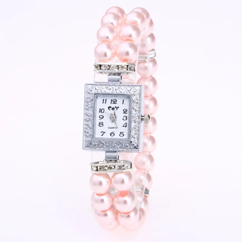 

2019 Fashion Rectangular Dial Casual Watch Ladies Pearl String Bracelet Quartz Watch Watch Women Womens Watches Free Shipping