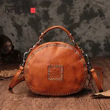 AETOO The first layer of leather handbags new leather rivet pouch retro bills shoulder slung small round bag female aetoo handbags women s leather bag retro literary lady first layer of leather shoulder bag casual personality hit the color