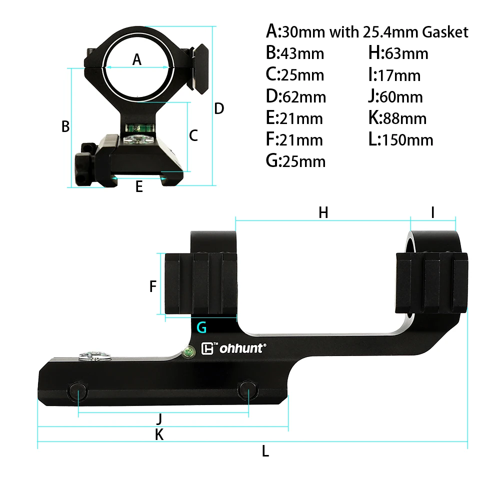 Ohhunt Tactical Scope Mount 24,5/30 мм офсетная двухнаправленная Пикатинни Вивер рельсовая база с боковой 20 мм рейкой и пузырьковым уровнем