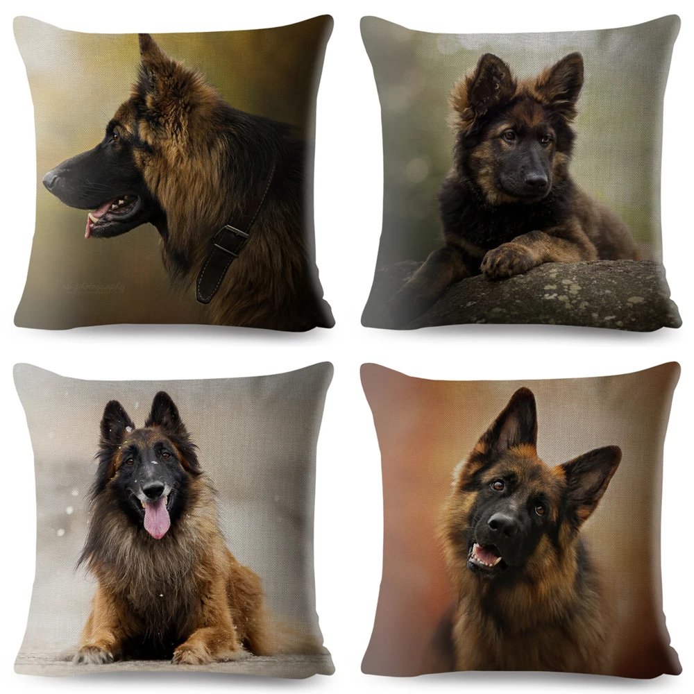 German Shepherd Dog Print Throw Pillow Cover 45*45 Cushion Covers Linen Pillows Cases Sofa Home Decor Pet Pillow Case