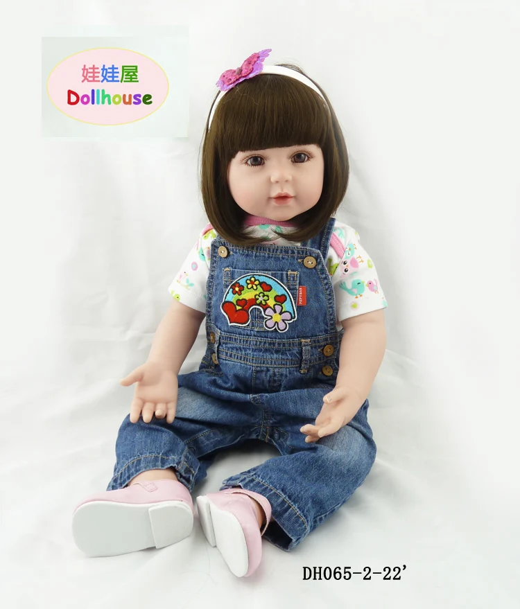 

22 inches bebe rebirth silicone doll newborn children's Christmas present action simulation baby doll toys Denim doll