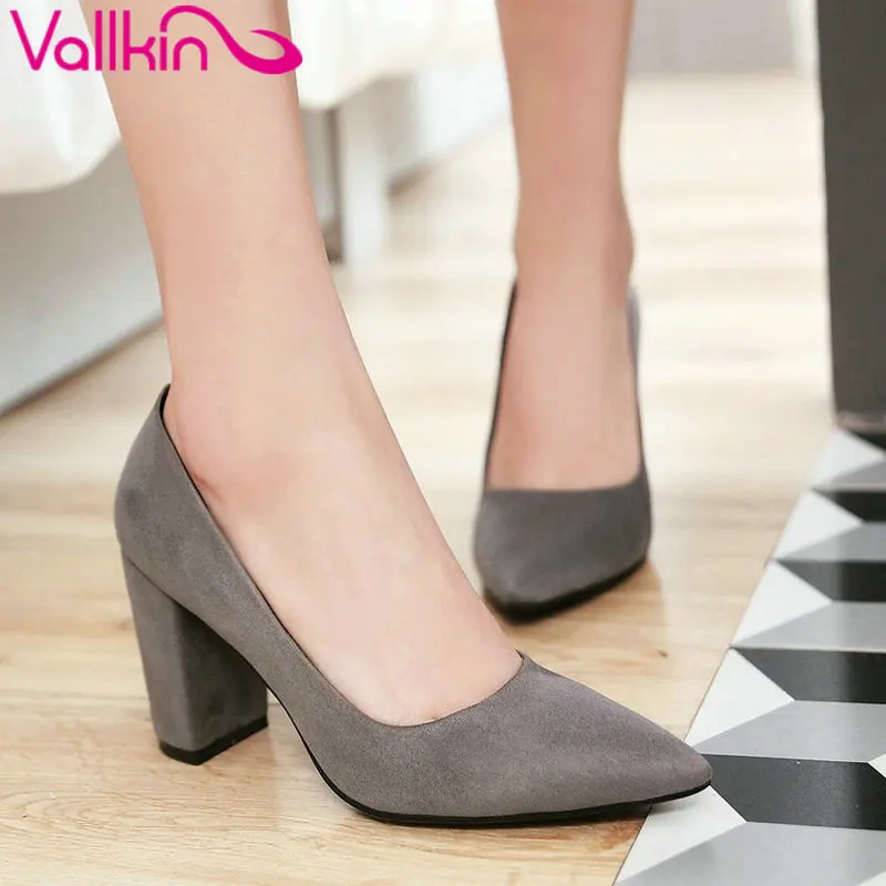 

VALLKIN 2017 Party Women Pumps Pointed Toe Spring Autumn Shoes Square High Heel Women Shoes Lady Flock Wedding Shoes Size 34-43