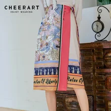 Cheerart винтажная юбка с запахом, Женская юбка с цветочным принтом, высокая талия, на шнуровке, Дизайнерские юбки до колен, Женская юбка, мода