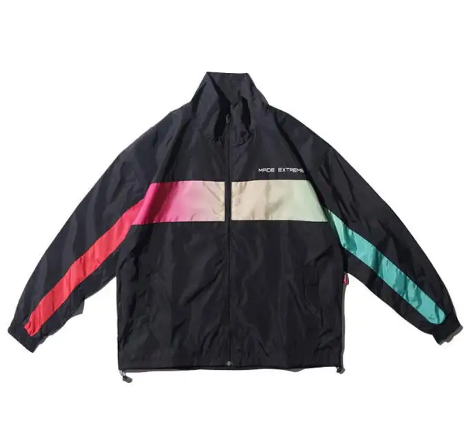

Fader Rainbow Color Block Patchwork Full Zip Up Windbreaker Jackets Men 2018 Hip Hop Casual Jacket Coats Streetwear