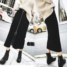 Женская юбка на молнии, однотонная прямая эластичная длинная юбка, повседневные корейские демисезонные облегающие бедра, вязанная черная юбка с высокой талией, свободная