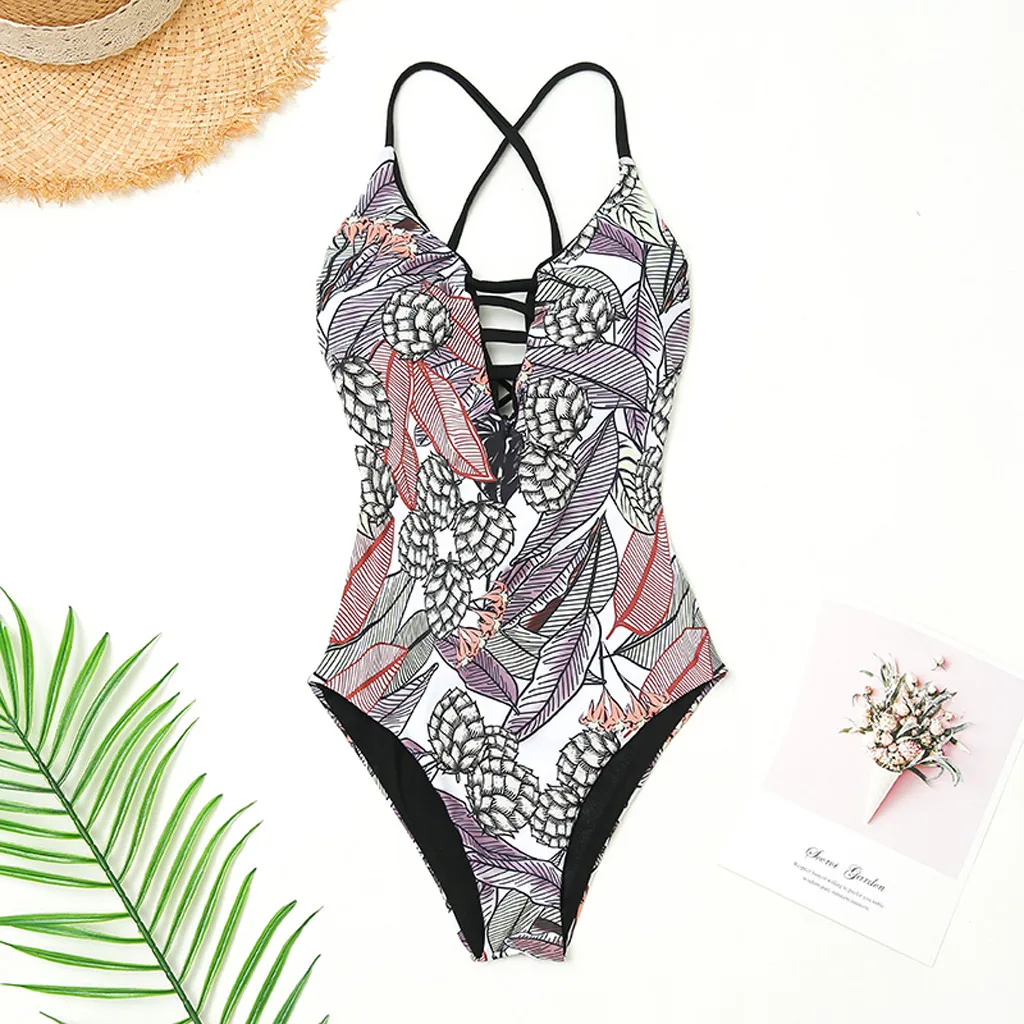 

2019 summer Sexy Women Print Ruffles One-Piece Bikini Push-Up Swimwear Beachwear Bathing Suits Bodysuit Monokini Swimsuit