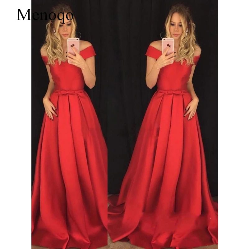 2018 Latest V-neck Cap Sleeve Long Evening Dresses Sweep Train With Bow A-line Formal Evening Gowns Prom Party Dresses_