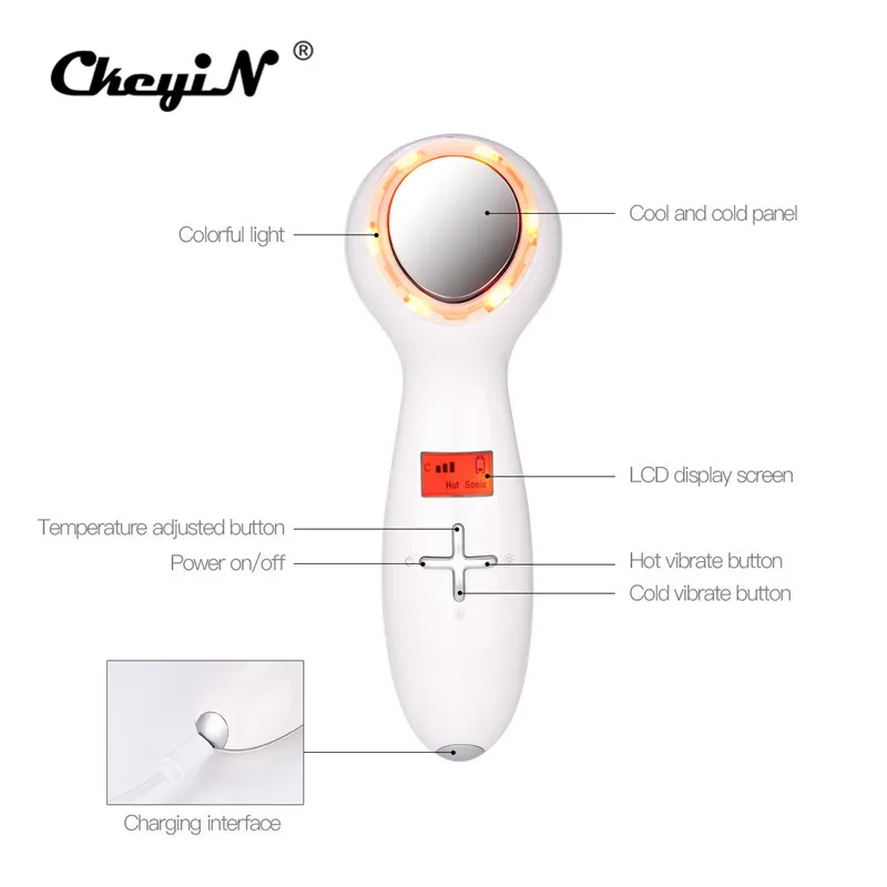 Портативный горячий и холодный молоток устройство для массажа лица Вибрация лица детоксикация массажер светодиодный свет красота прибор для ухода за кожей 49