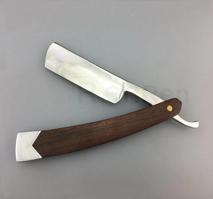 Safety Shaving Straight Edge Razor Folding Knife Barber Tool with Wood Handle
