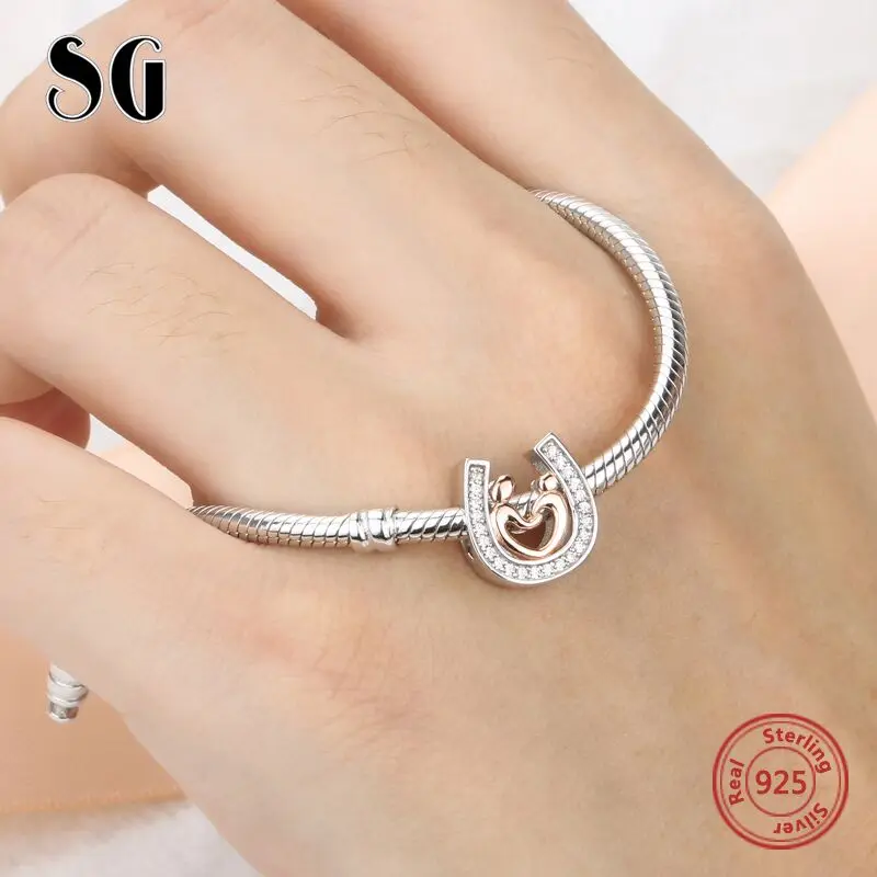SG Cute Beads Fit pandora Charms Bracelets sterling Silver 925 Cz love U shape diy fine Jewelry making for women Free shipping Fine Jewelry