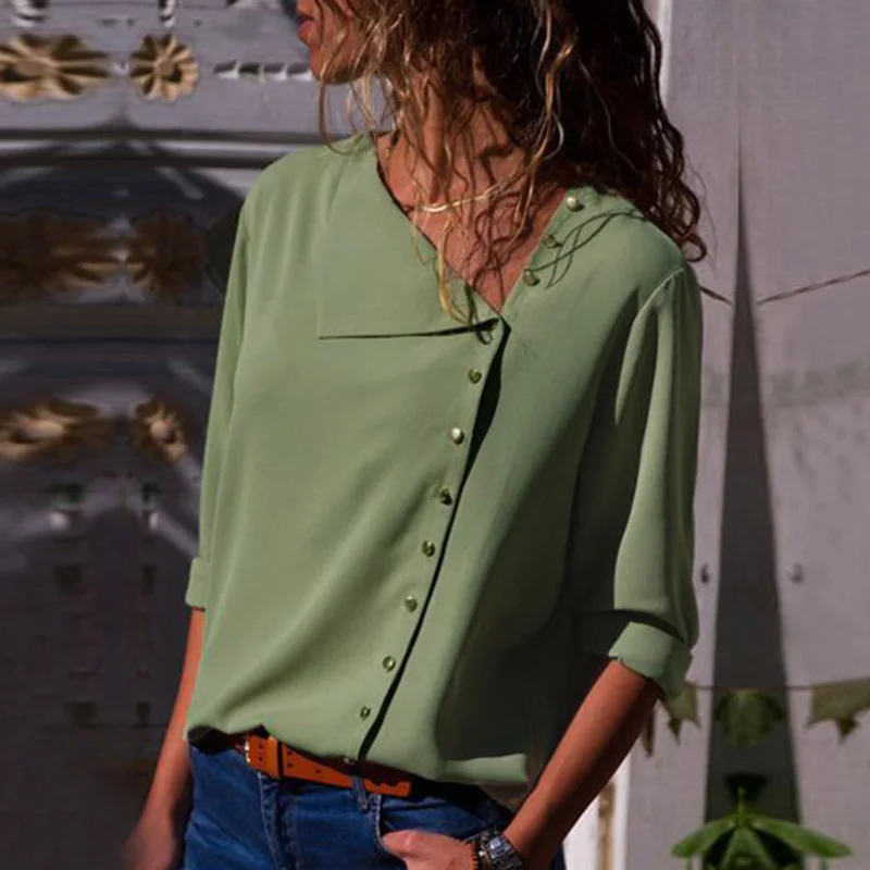 

Women Blouses Chiffon Skew Collar Feminine Blouse Shirt 2018 Fashion Long Sleeve Womens Tops Female Blouses Ladies Top