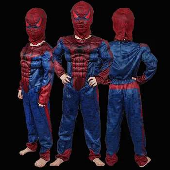 

free pp with mask Halloween Spider Man Costume muscle children clothes muscle spider man clothing kids cosplay costume S M L