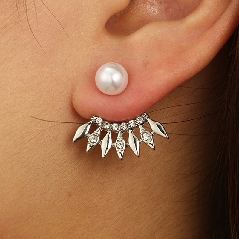 New Front And Rear Crystal Earrings Side Row Of Small Tip Crystal