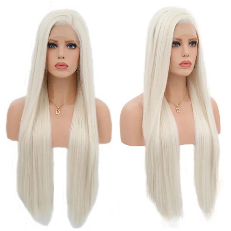 

JOY&BEAUTY 18"-26" Silky Straight Synthetic Lace Front Wigs #60 Blond 150% Density Heat Resistant Wigs With Natural Part Wig for