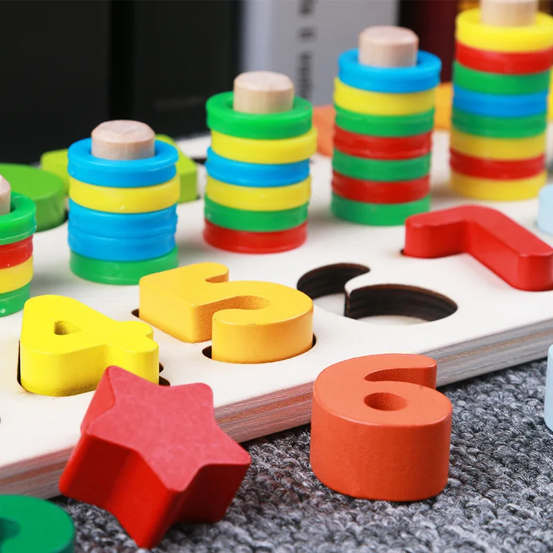 FBIL-деревянная Трехцветная Цифровая форма сопряжения Когнитивная логарифм доска Детская обучающая игрушка рукоятка головоломка