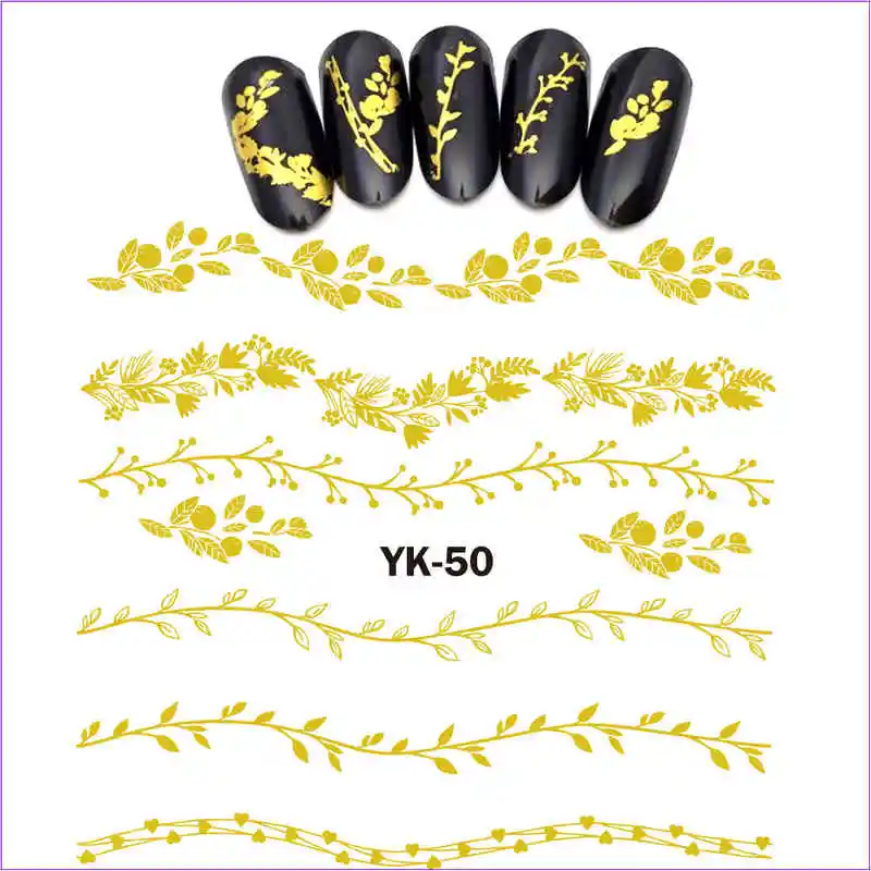 UPRETTEGO Золотые/серебряные Водные Наклейки металлические наклейки для ногтей цветок кружева волна ветка витиеватая лоза лист YK49-54 - Цвет: YK050  GOLD