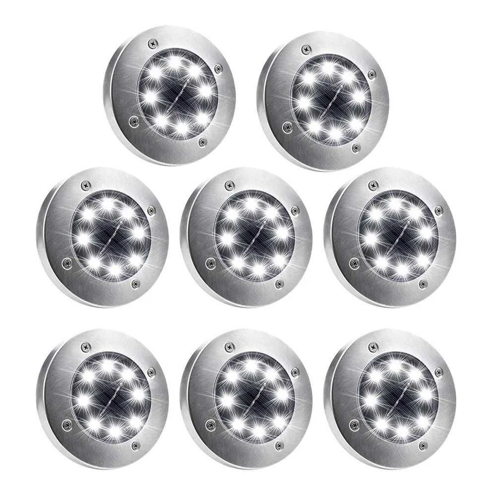 

8Pcs IP65 8LED Stainless Steel ABS Solar Power Buried Light Under Ground Lamp Outdoor Path Garden Decking