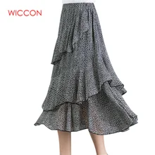 Летние женские новые шифоновое в горошек с принтом нерегулярные юбки для торта модные эластичные тонкие женские юбки с высокой талией