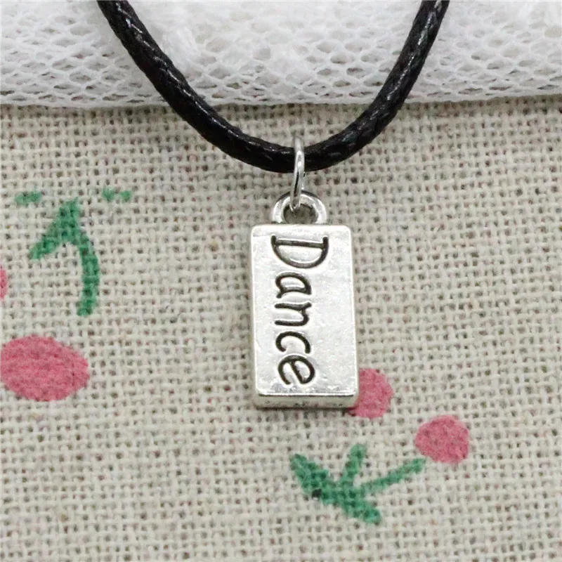 

New Fashion Antique Silver Charms plates dance 7*17mm Pendant Necklace Black Leather Cord Hand made Jewelry Necklace