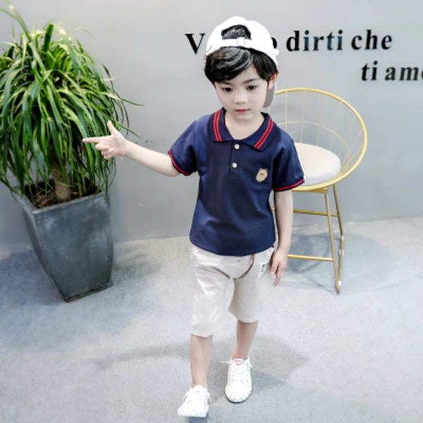 Boys Summer Clothes Sets Toddler Baby T-shirt+Pant 2pcs Kids Outfit Tracksuit For 1 2 3 4 5 Years Boys Costume Children Clothing - Цвет: navy blue