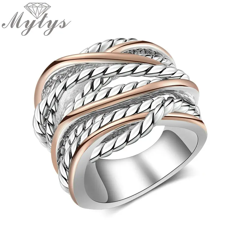 

Mytys Brand Retro Fashion Geometry Line Cross Intertwined Ring for Women Antique Jewelry High Quality Statement Ring R2104 R2105