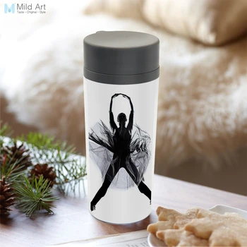 

Personalized BPA Free Plastic Insulated Black and White Minimalist Ballet Dance Girl Silhouette With Lid 300ml Water Bottle Gift